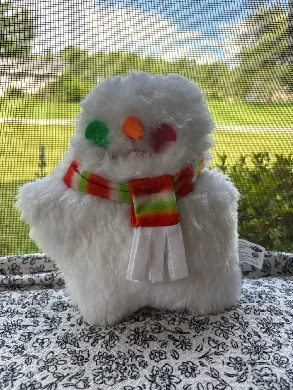 Plush White Snowman Stuffed Animal with Colorful Scarf